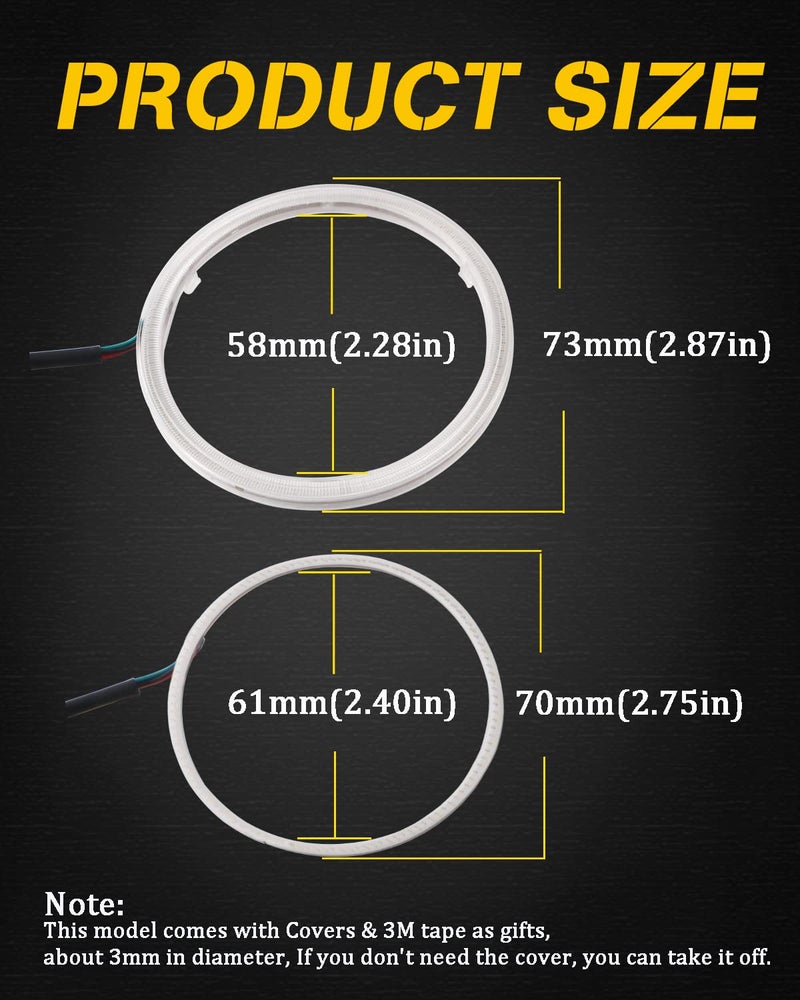 QasimLED 1-pair 70MM 72SMD COB RGB LED Halo Ring Angel Eyes Universal For Motorcycle Car Decorative Light DRL Driving Warning Fog Light with Cover Bluetooth Mobile APP Control 12V DC - Image 2